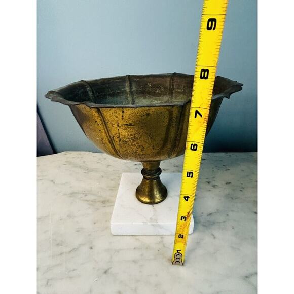 Vintage Brass 7” Compote Marble Pedestal Base Bowl Patina - Picture 4 of 10